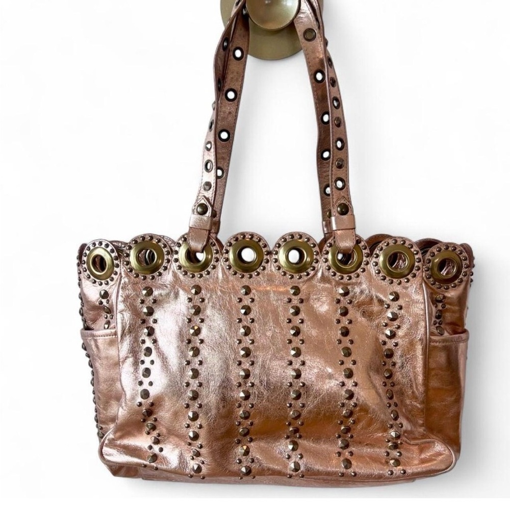 Isabella Fiore Metallic Rose Gold Studded Tote